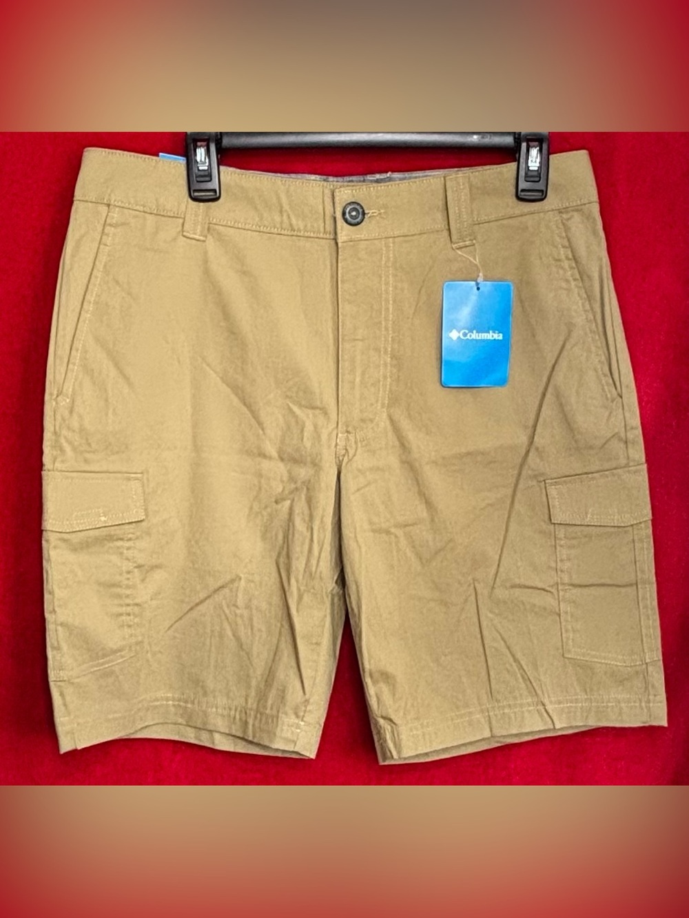 Columbia Brentyn Trail Cargo Shorts Khaki Tan Cotton Stretch NWT 32